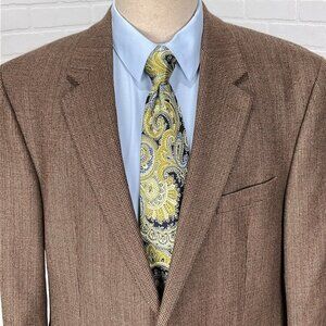 Chaps Blazer Men 46R Brown Red Houndstooth Lambswool Classic Career Jacket‎